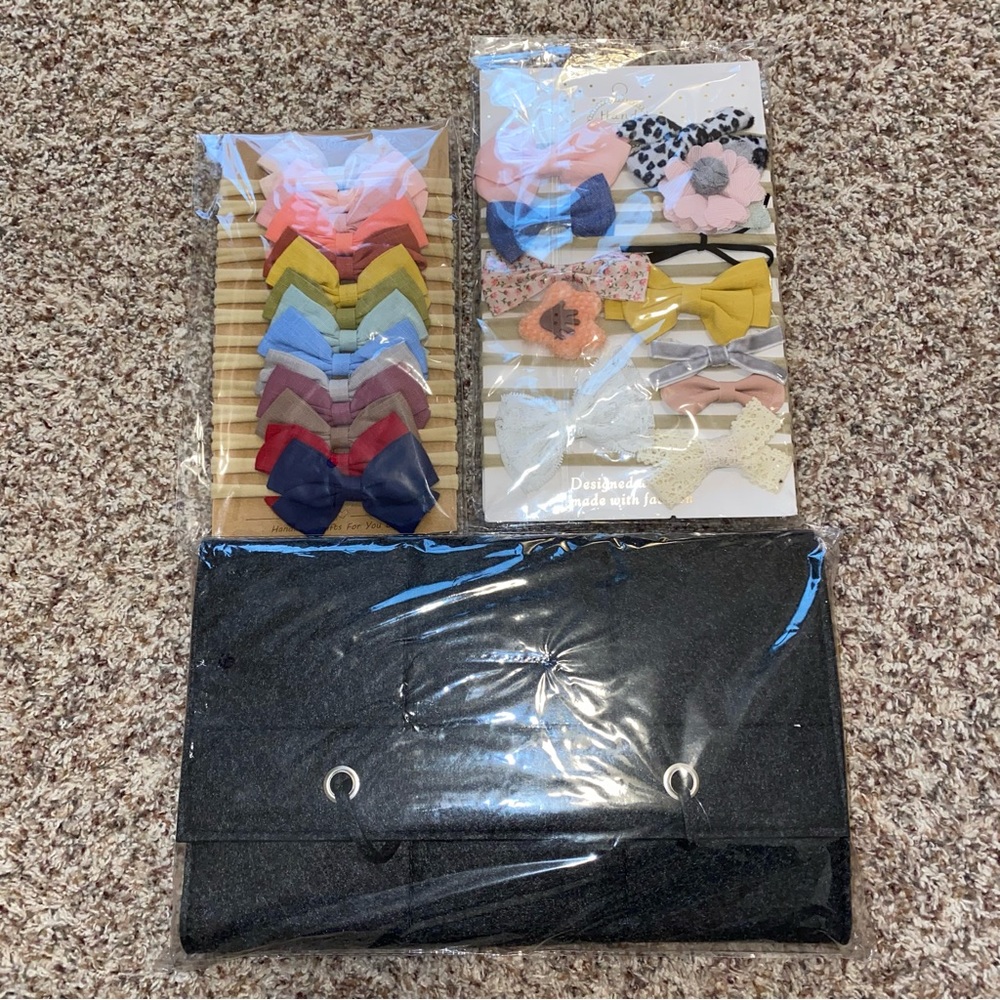Baby headbands bows and bow storage